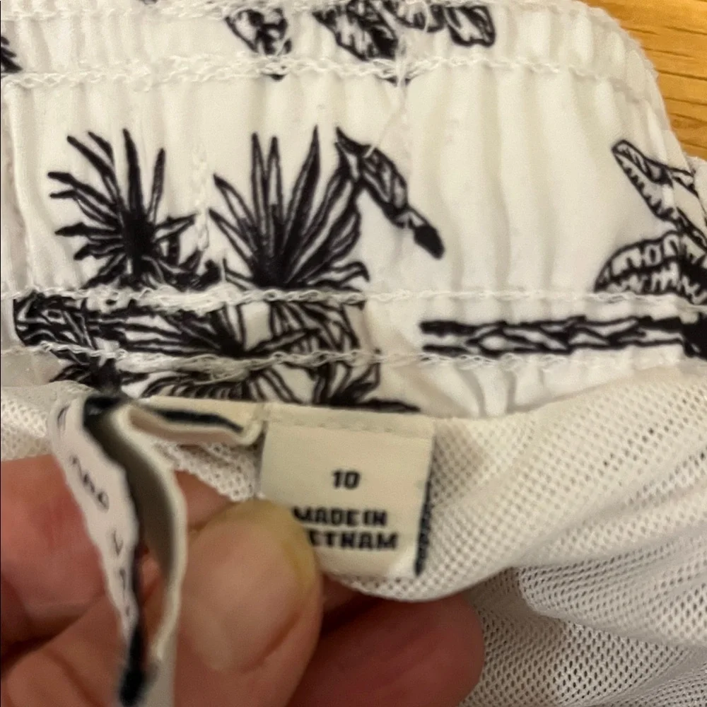 Janie and Jack White Swim Trunks with Black Tropical Print